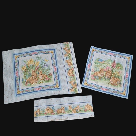 Vintage Bunny Floral Print Cotton Fabric Blocks For Quilting Or Crafts - Picture 1 of 4